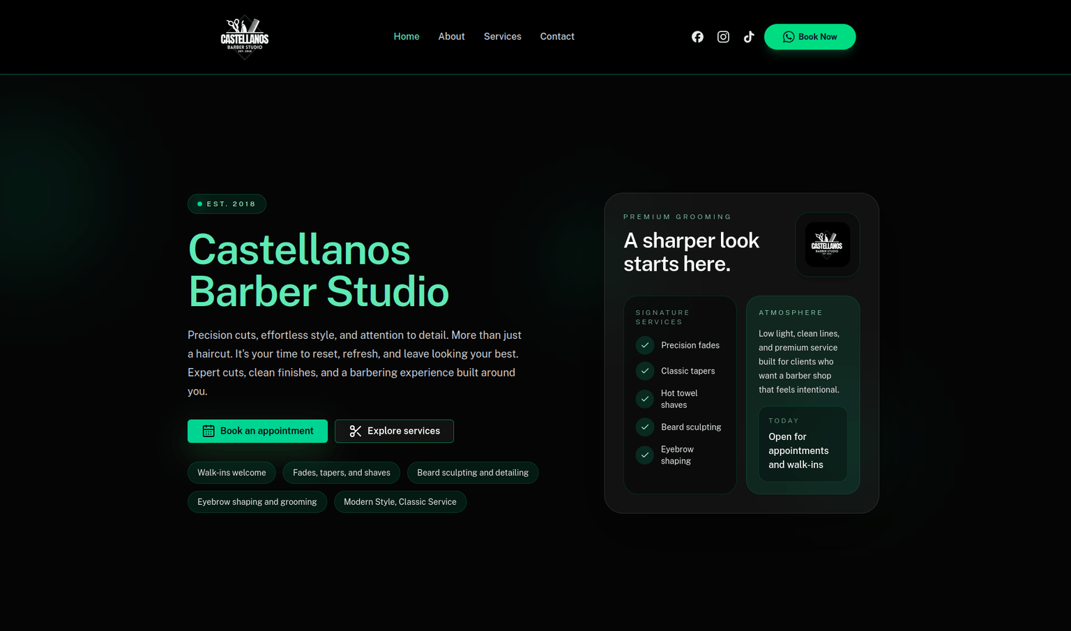 Castellanos Barber Shop home page