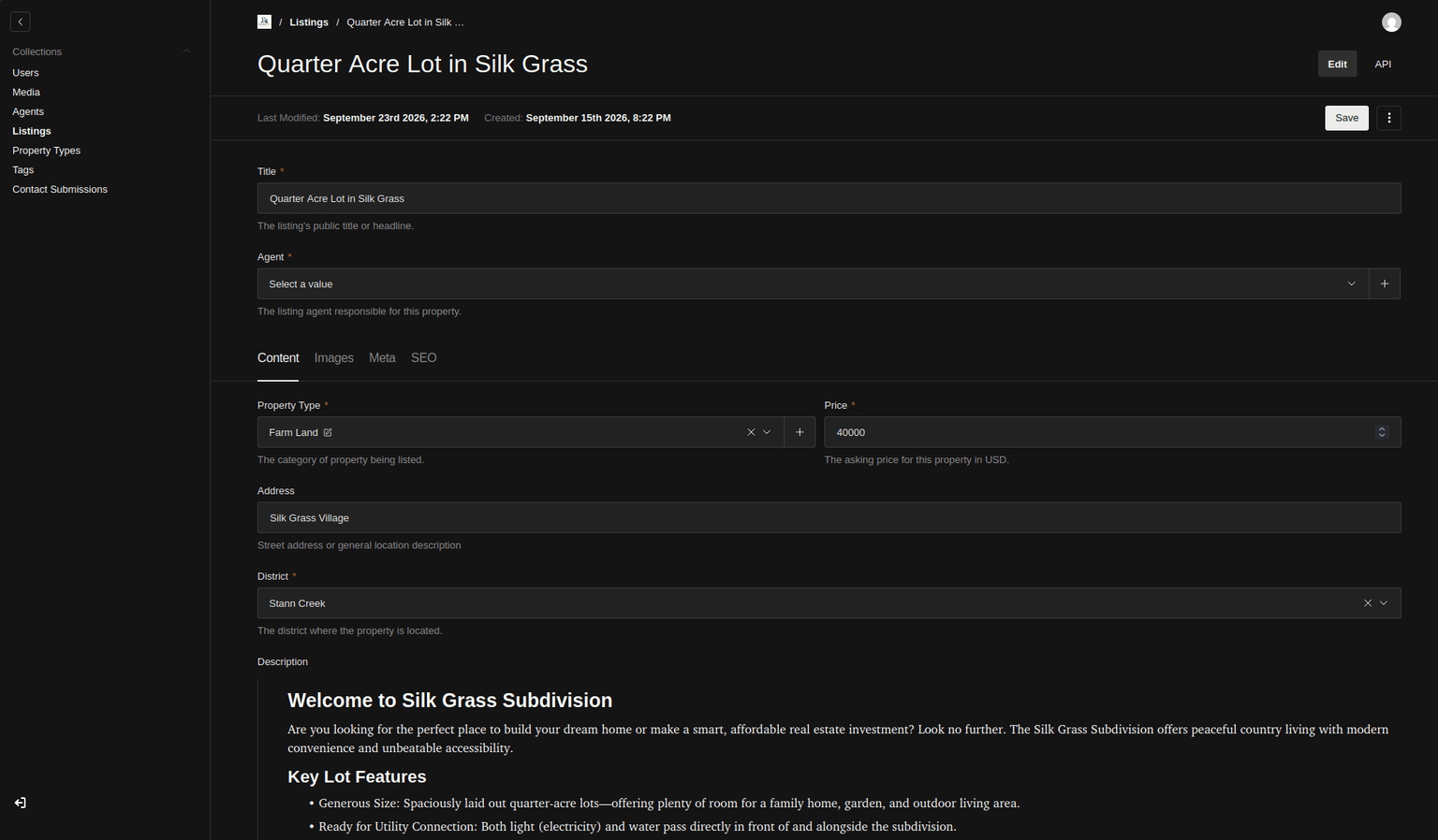 Premium Select Real Estate admin dashboard