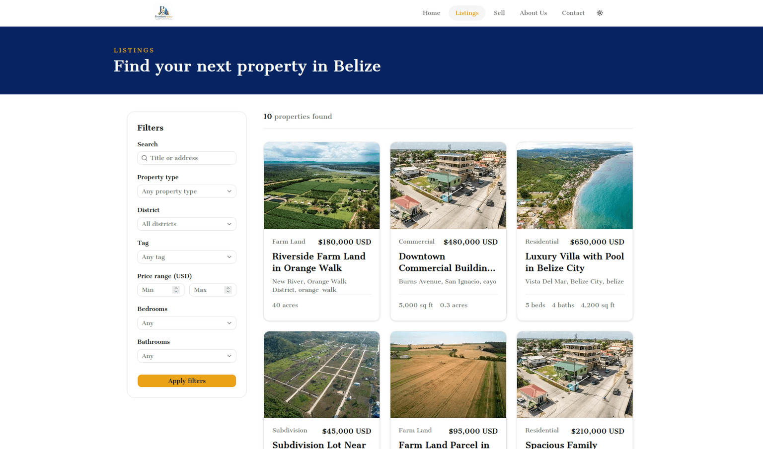 Premium Select Real Estate listings page